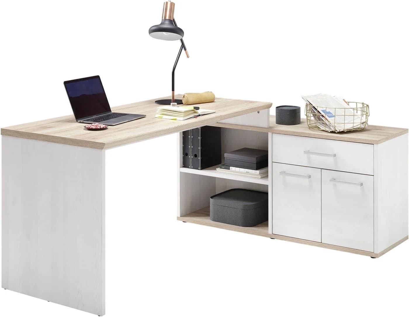BEGA OFFICE Eckschreibtisch Romance Weiß Eiche San Remo Landhausstil - Bild 2