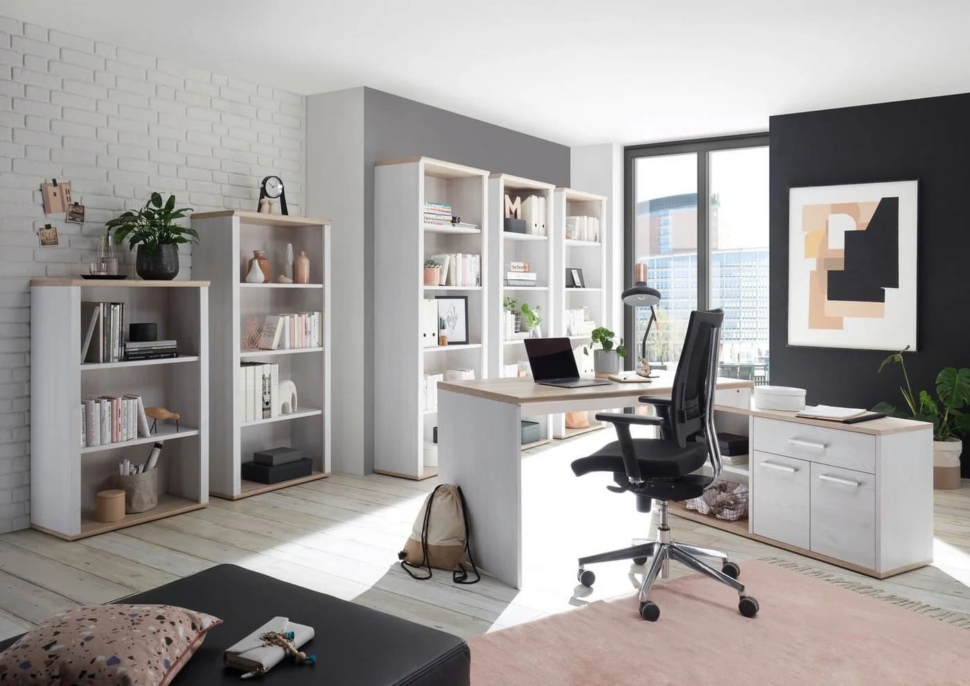 BEGA OFFICE Eckschreibtisch Romance Weiß Eiche San Remo Landhausstil - Bild 3