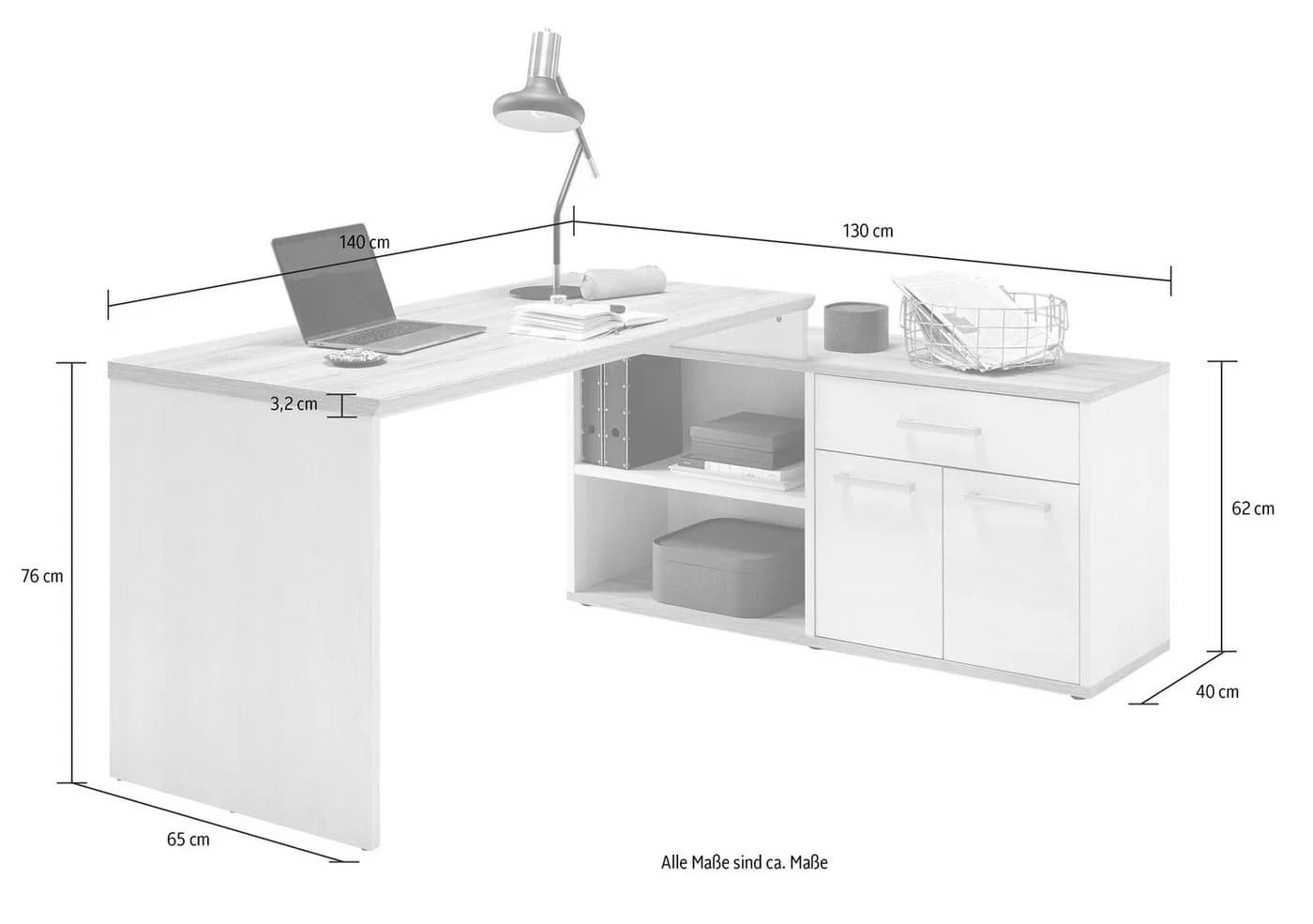 BEGA OFFICE Eckschreibtisch Romance Weiß Eiche San Remo Landhausstil - Bild 5