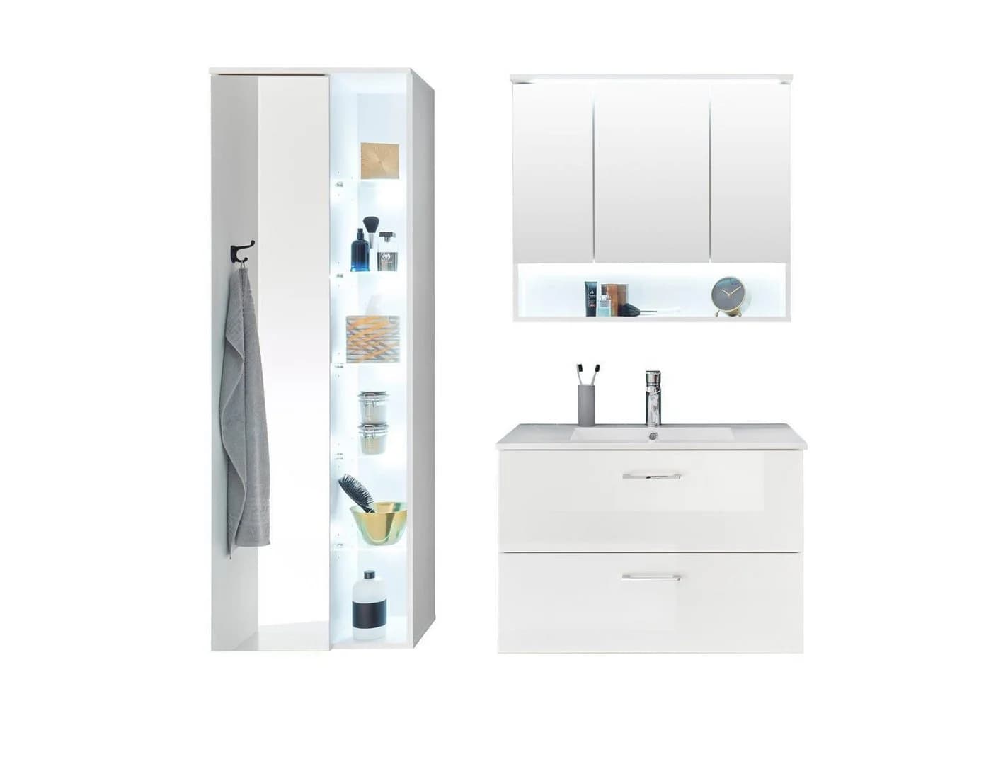 BASIC by Balculina Spiegelschrank Best80 Weiß LED Softclose