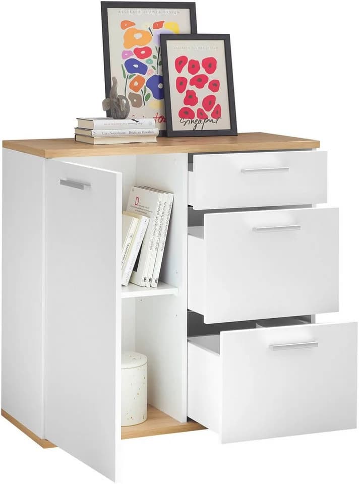 HBZ Kommode BC1035 Weiß Matt mit 3 Schubkästen und 1 Tür - Bild 5