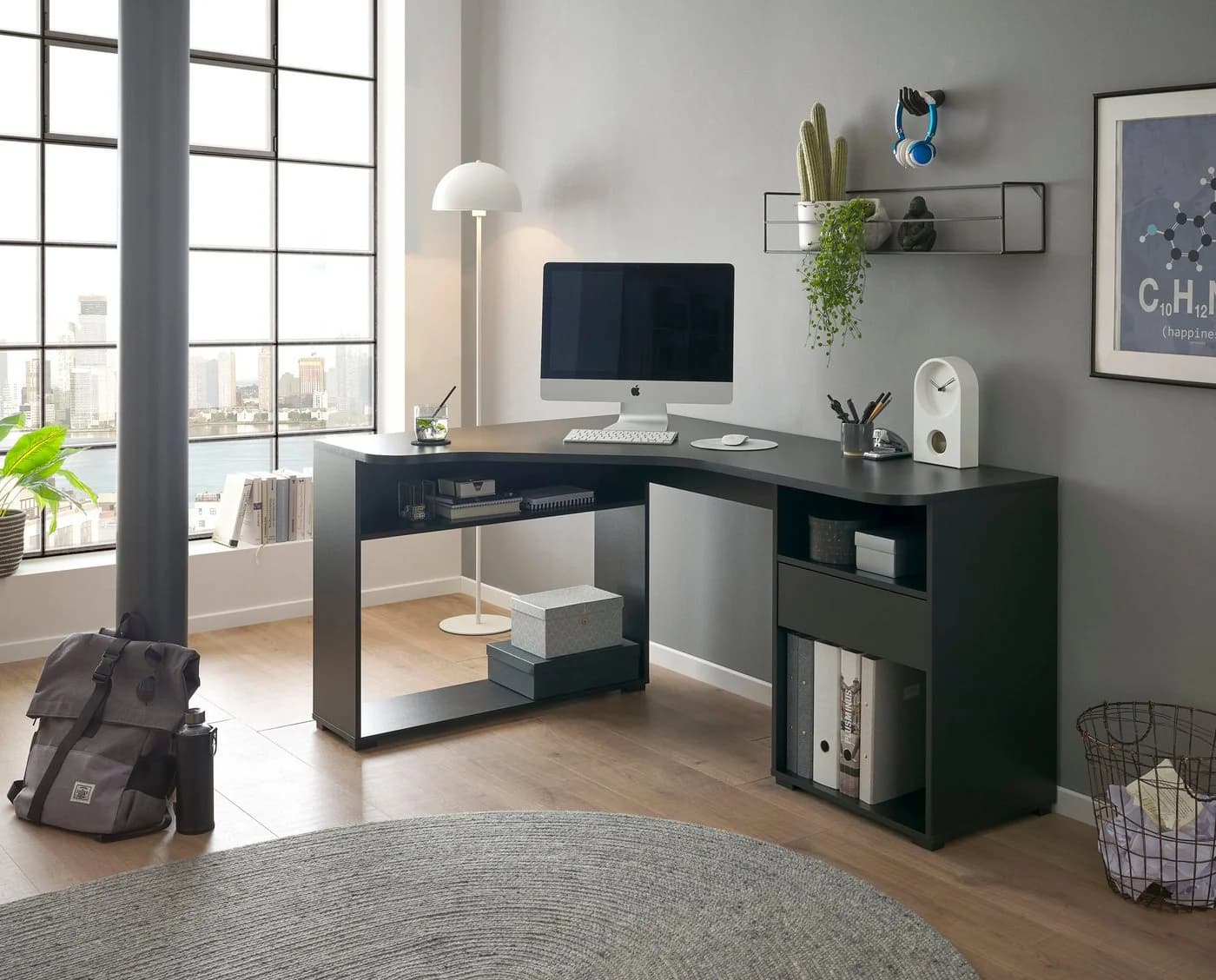 Eckschreibtisch Gamingtisch Modern Schwarz