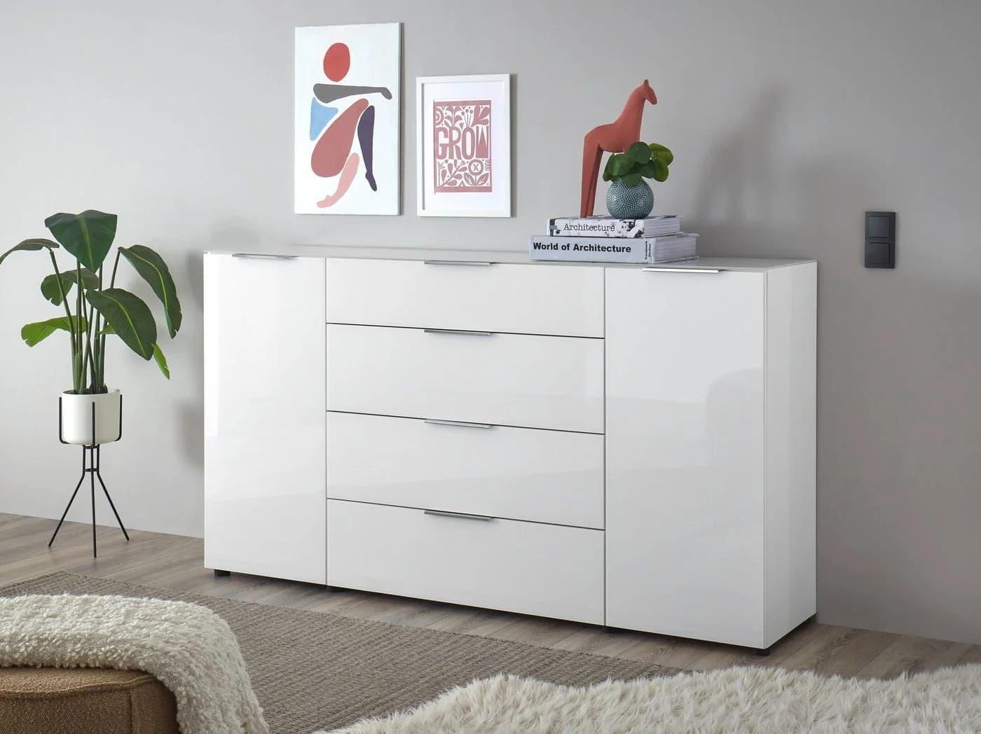 HBZ Kommode Santorin Weiß mit Glasfronten und Softclose - Bild 2