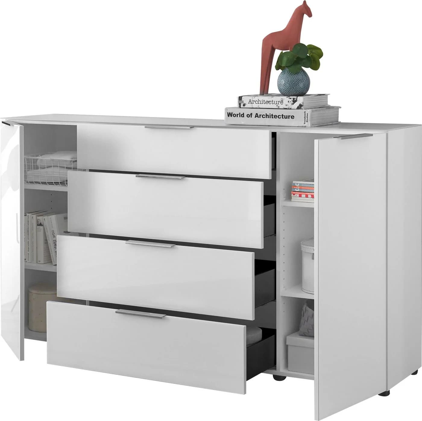 HBZ Kommode Santorin Weiß mit Glasfronten und Softclose - Bild 4