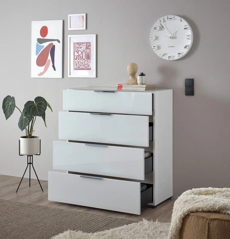 HBZ Santorin Kommode Weiß mit Glasfront und 4 Schubkästen - Bild 2