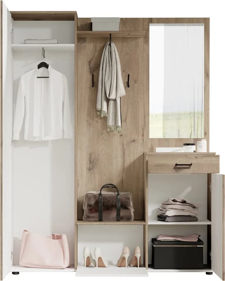 Carryhome Garderobe Jens 6-teilig mit Spiegel Grau Eiche - Bild 3