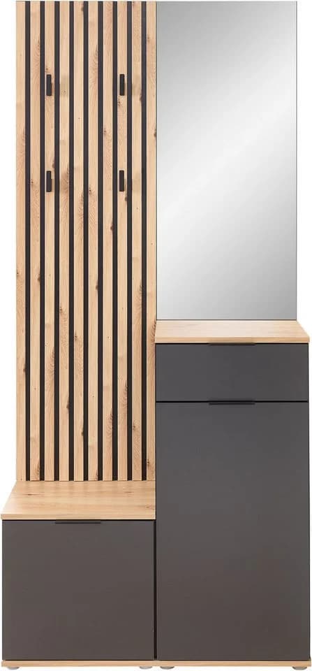 HBZ Simple Garderobe 4-tlg. Anthrazit Eiche Artisan mit Spiegel - Bild 2