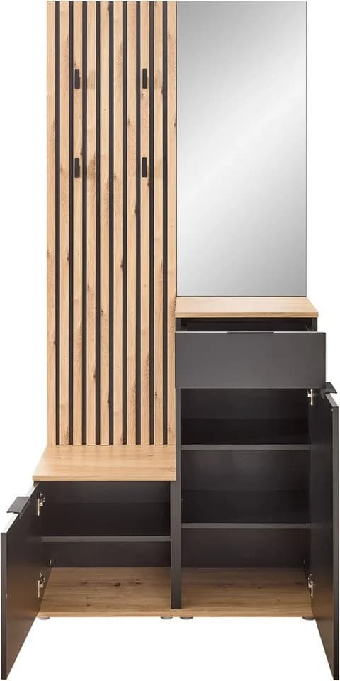 HBZ Simple Garderobe 4-tlg. Anthrazit Eiche Artisan mit Spiegel - Bild 4
