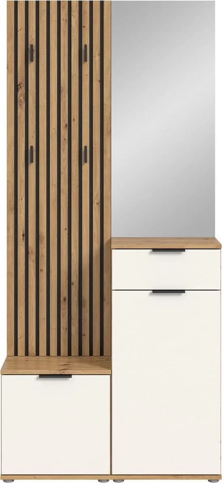 HBZ Garderobe Simple mit Spiegel und Bank Weiß Eiche - Bild 2