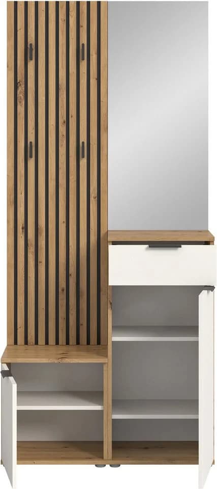 HBZ Garderobe Simple mit Spiegel und Bank Weiß Eiche - Bild 4