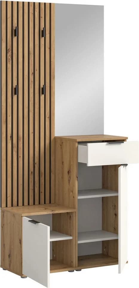 HBZ Garderobe Simple mit Spiegel und Bank Weiß Eiche - Bild 5