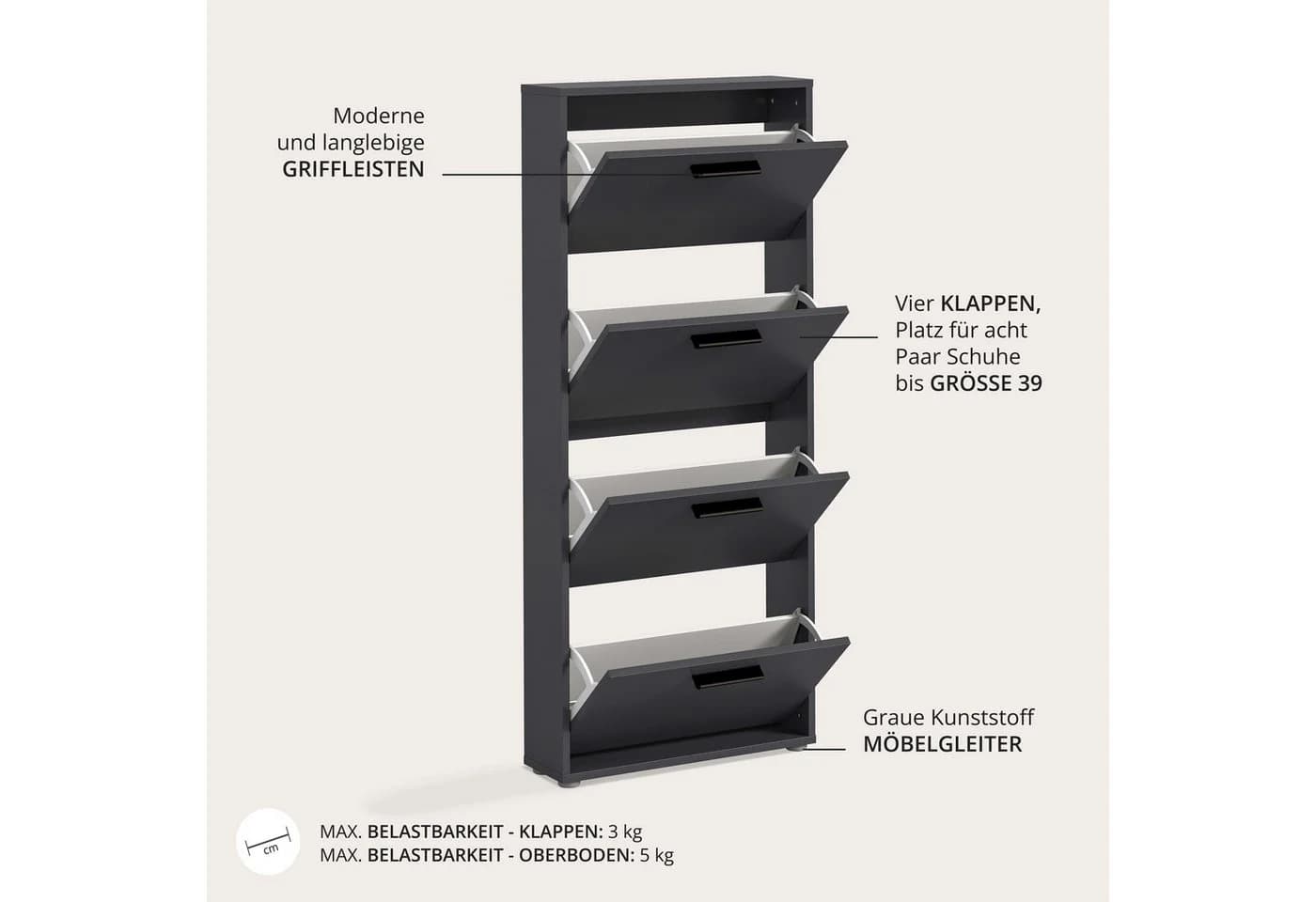HBZ Sam Schuhkipper Anthrazit 4 Klappen Holzwerkstoff - Bild 4