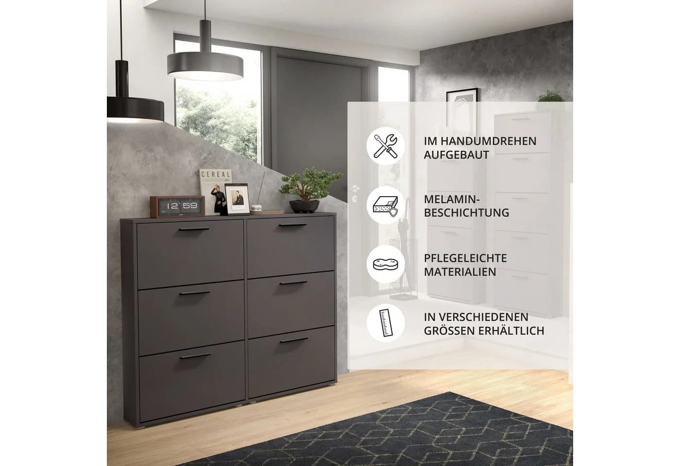 Carryhome Schuhkipper Anthrazit 6 Klappen Holzwerkstoff - Bild 3