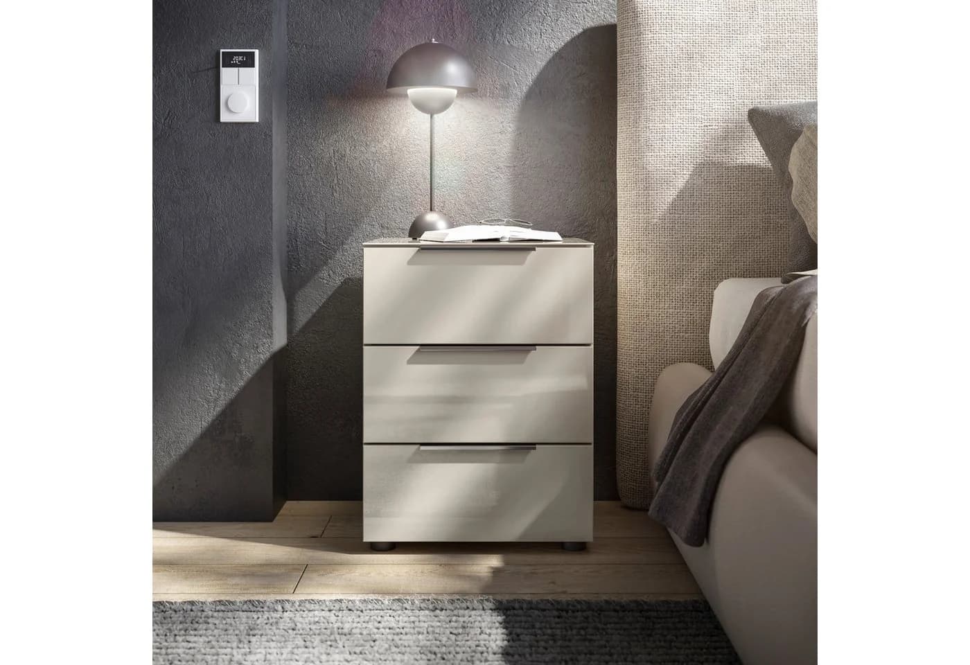 HBZ Santorin Nachtkonside Beige Glas 3 Schubladen Modern - Bild 2