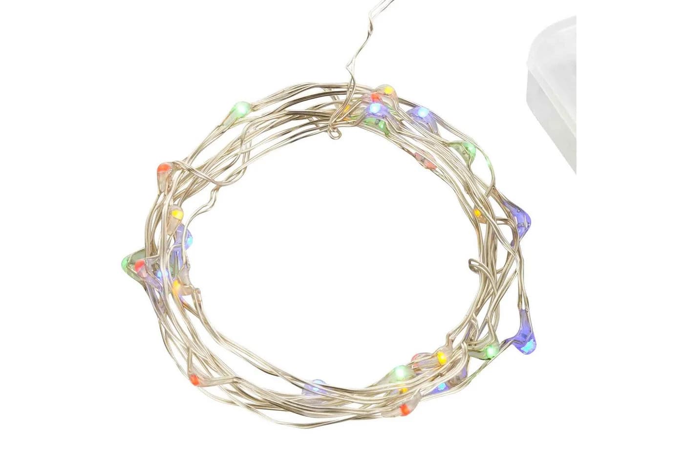 Linder Exclusiv LED-Lichterkette 30 LEDs bunt silber Kupferdraht Batterie