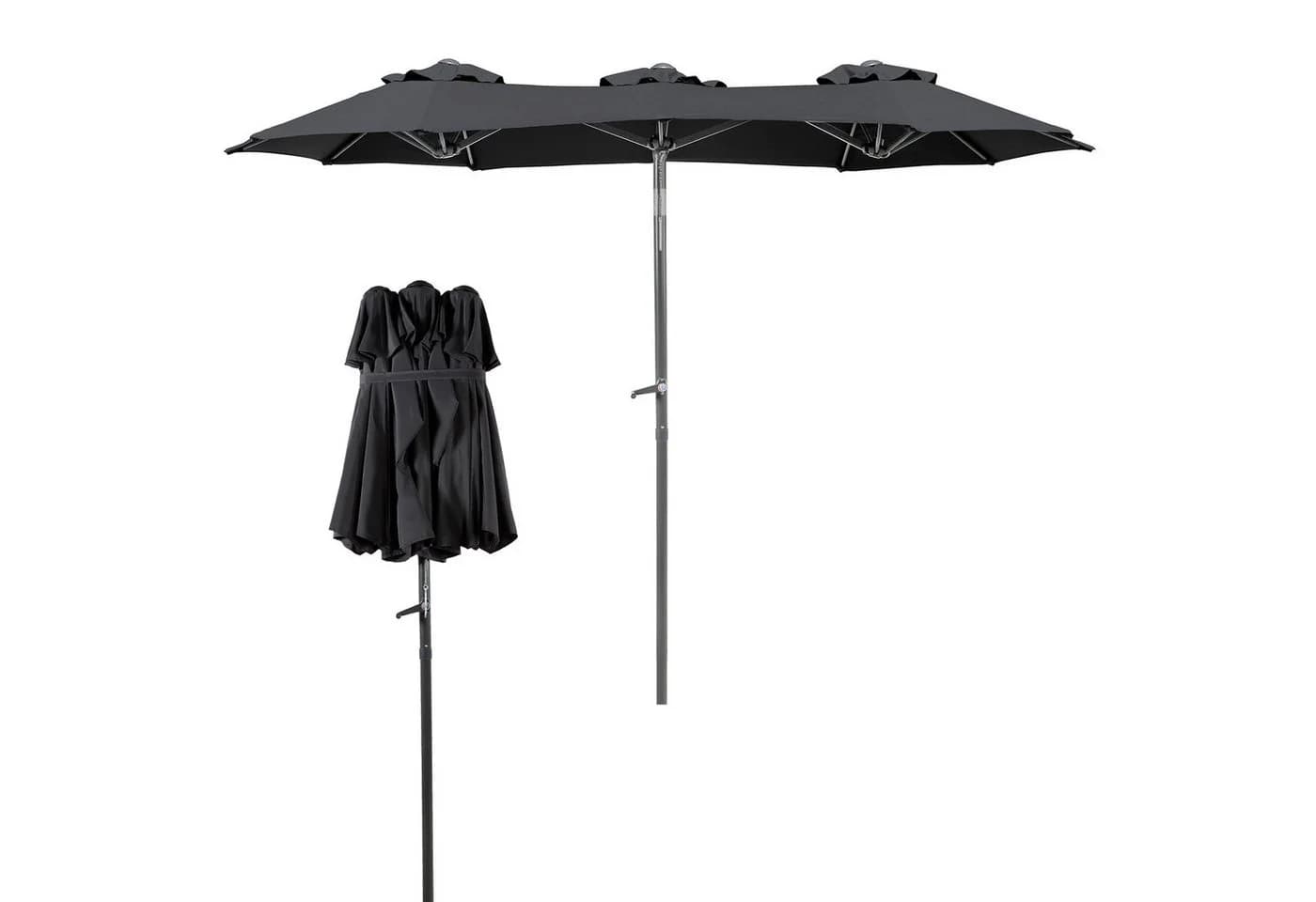 Linder Exclusiv Doppel-Sonnenschirm Schwarz mit Kurbel & Kippfunktion - Bild 2