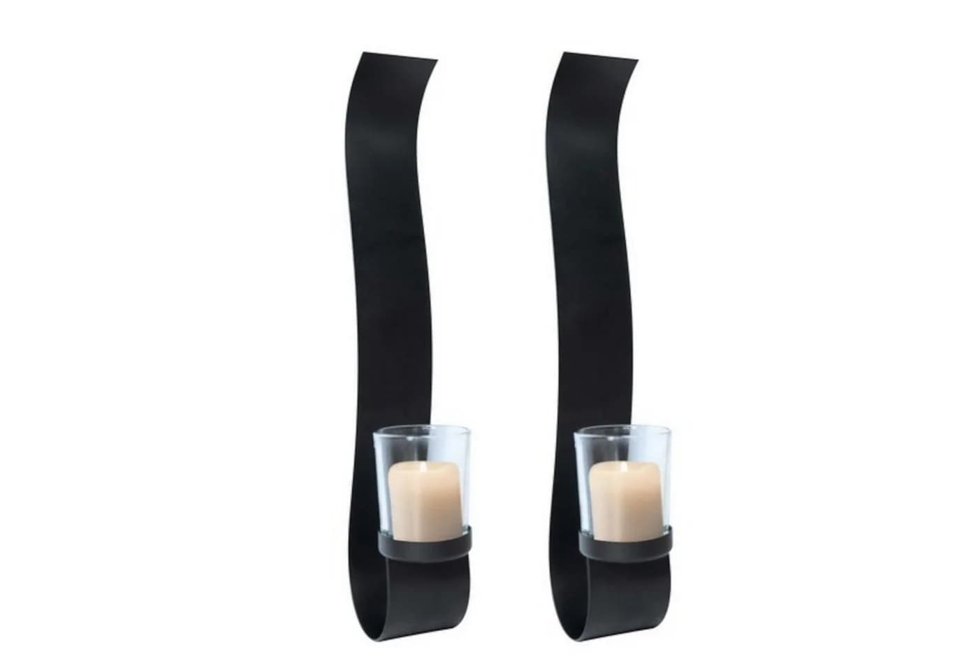 Linder Exclusiv Wandkerzenhalter 2er-Set Schwarz mit Glaskerzen