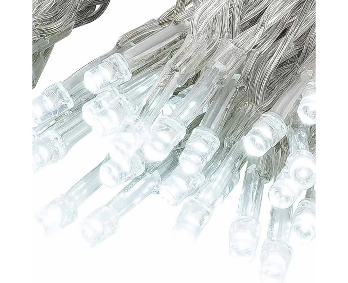 Linder Exclusiv LED-Lichterkette 50 LEDs Kaltweiß Timer Transparent