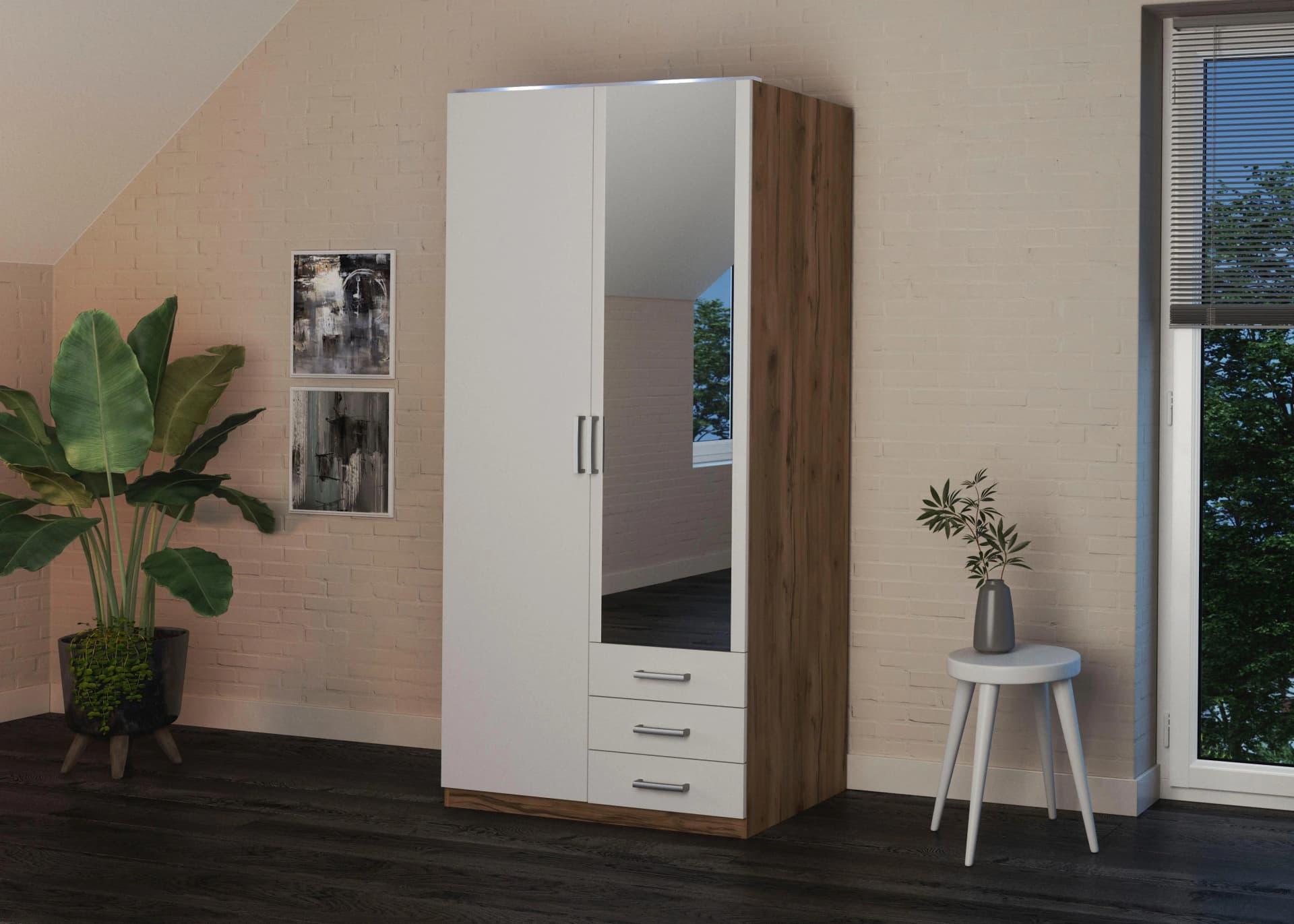 Kleiderschrank PRIESS Amsterdam Weiß mit LED und Spiegeltüren