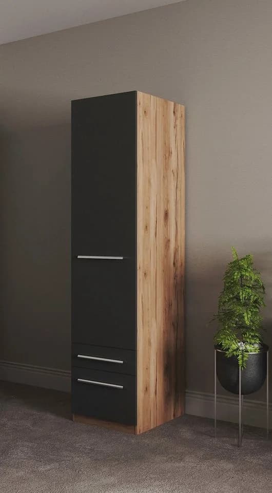 Kleiderschrank PRIESS Barcelona Schwarz mit Spiegel und Schubladen - Bild 2