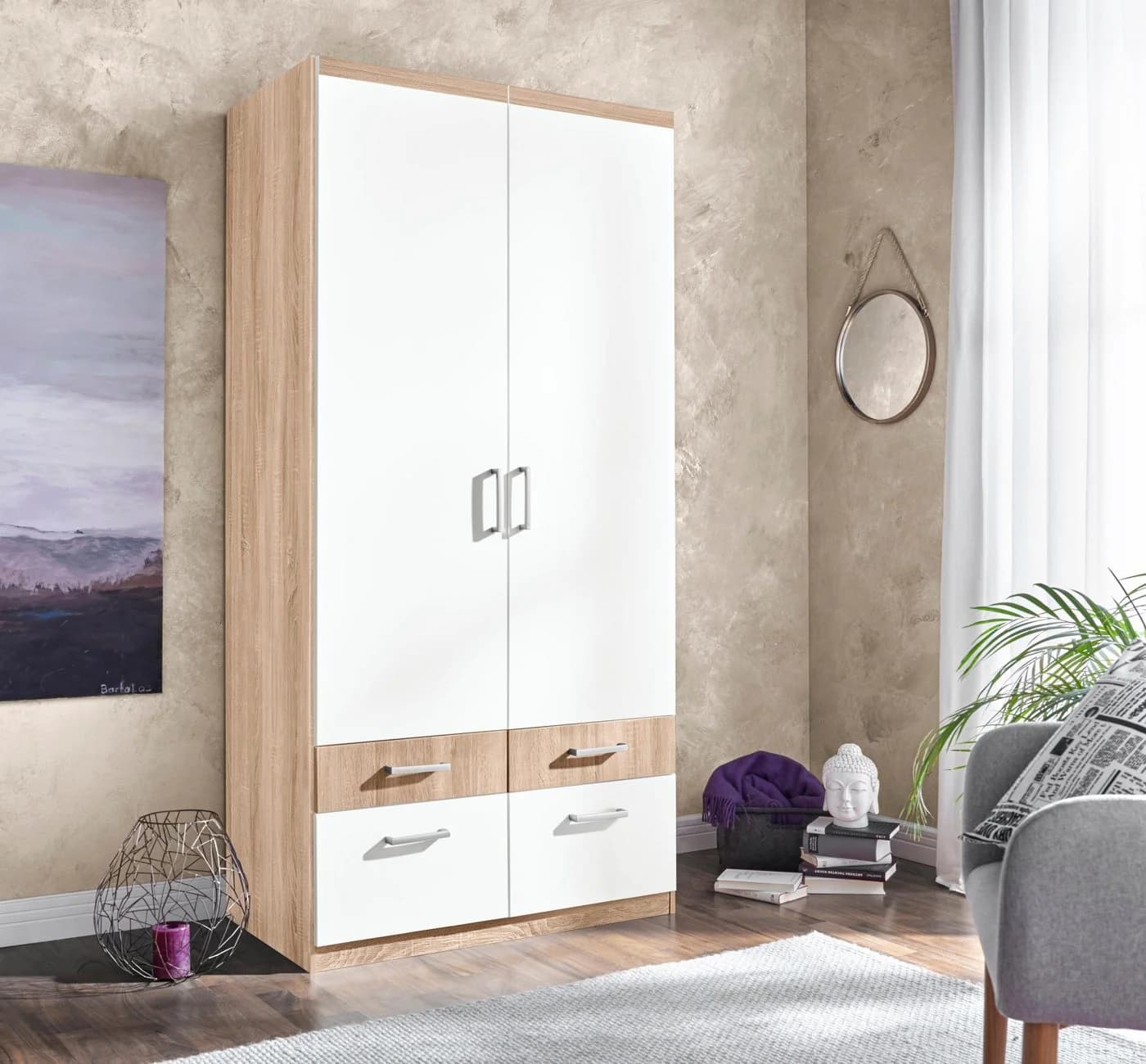 Kleiderschrank PRIESS Weiß Modern Holzwerkstoff - Bild 2
