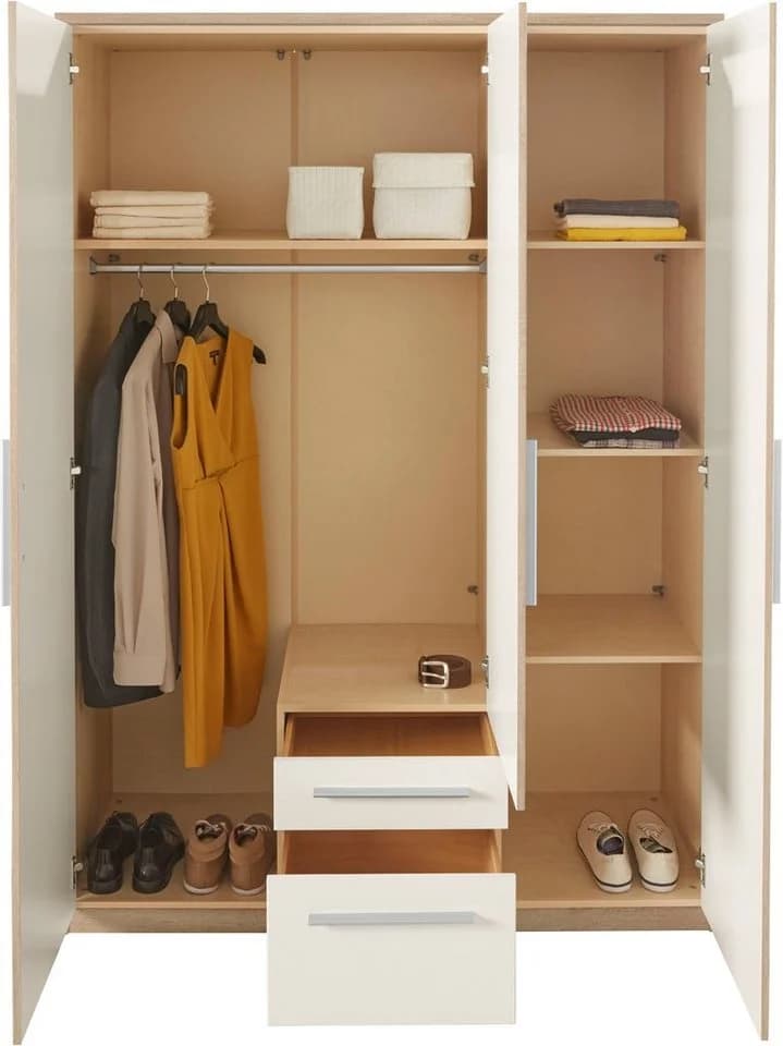 Kleiderschrank PRIESS Weiß 3-türig Holzwerkstoff - Bild 4