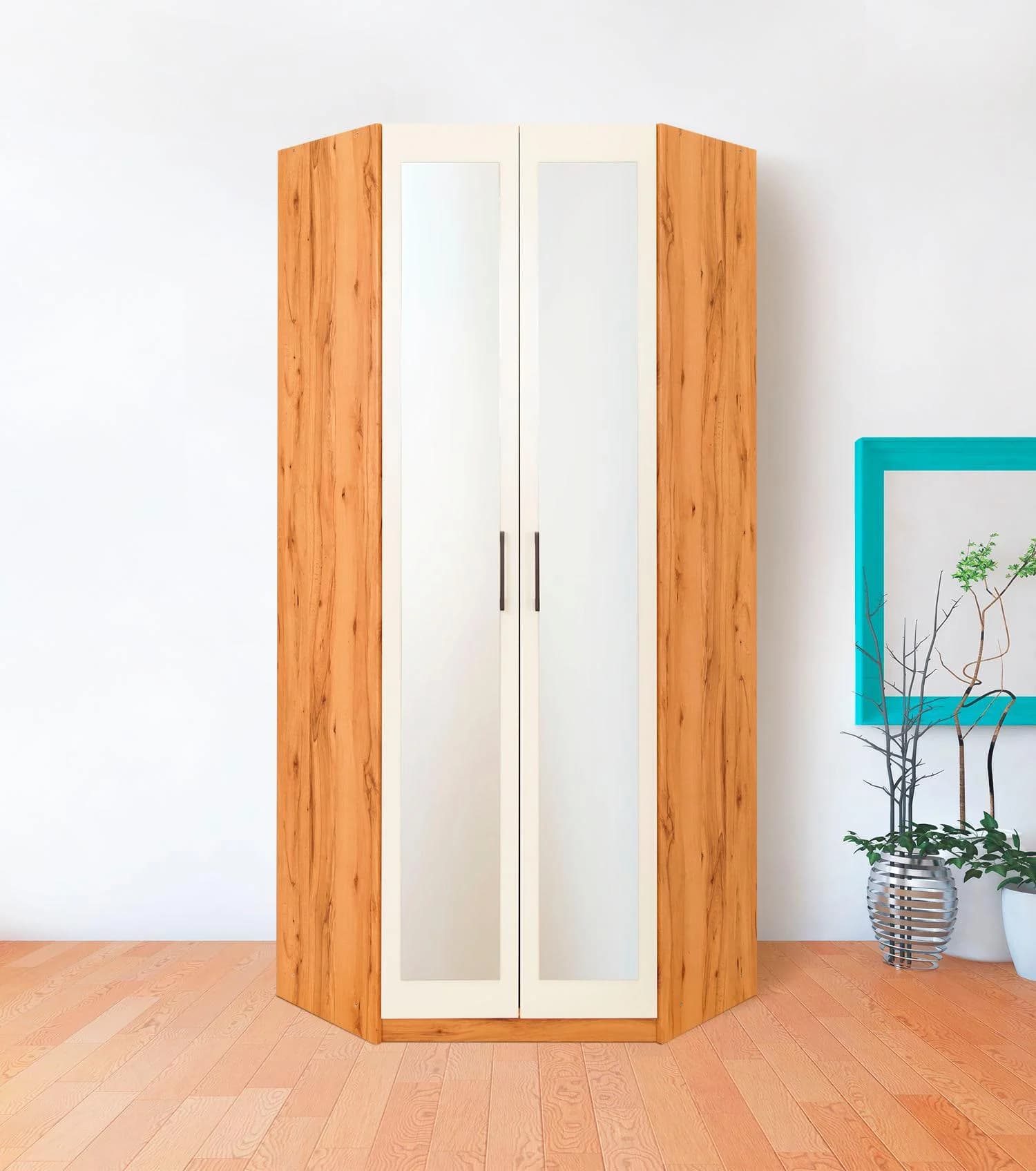 Eckkleiderschank PRIESS Lissabon Braun/Weiss Holzwerkstoff