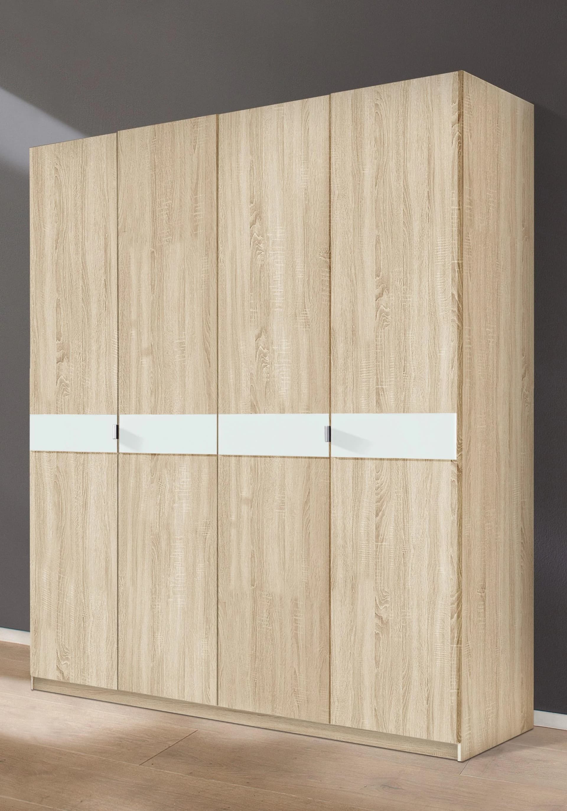 Kleiderschrank PRIESS Madrid 4-türig Braun/Weiß Glas Holzwerkstoff