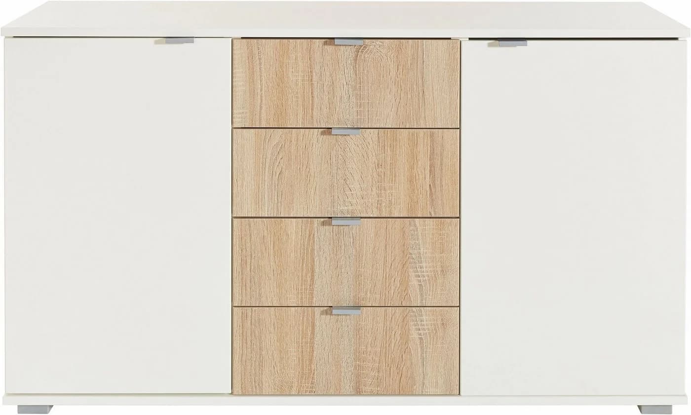 Kombikommode PRIESS Weiß Modern 2 Türen 4 Schubkästen