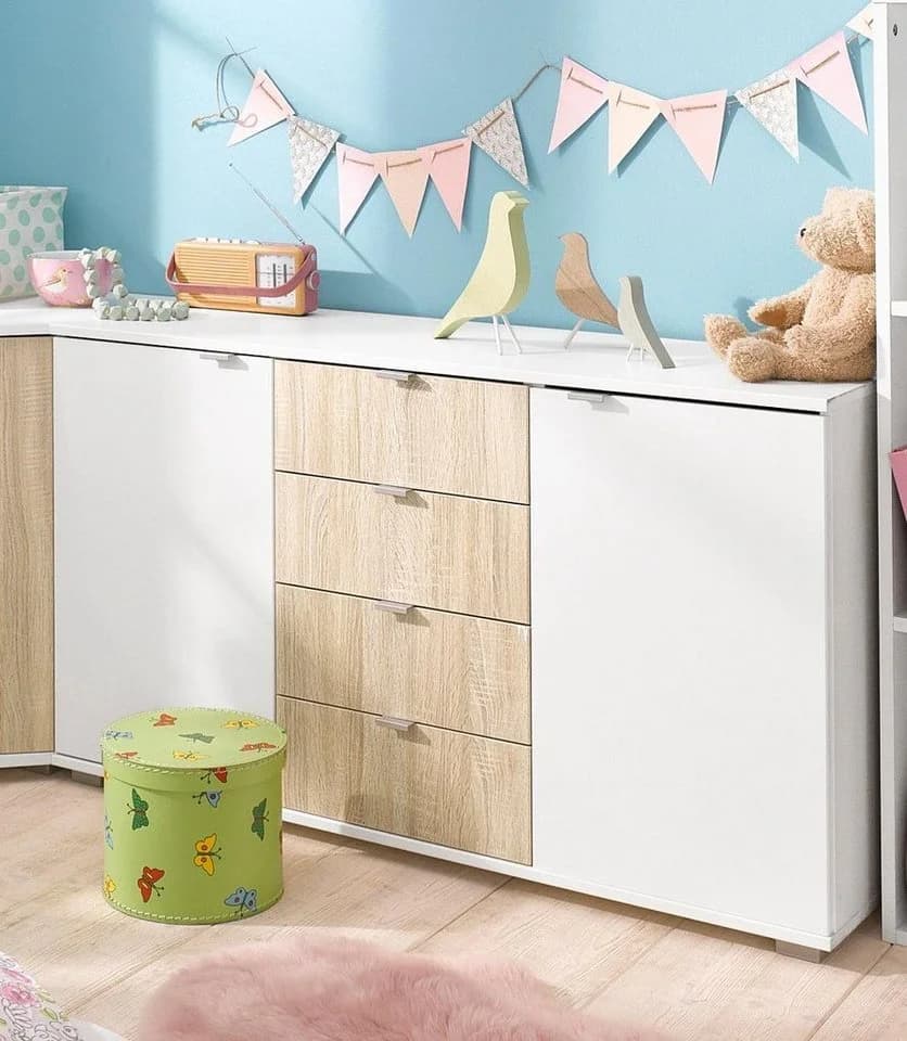 Kombikommode PRIESS Weiß Modern 2 Türen 4 Schubkästen - Bild 2