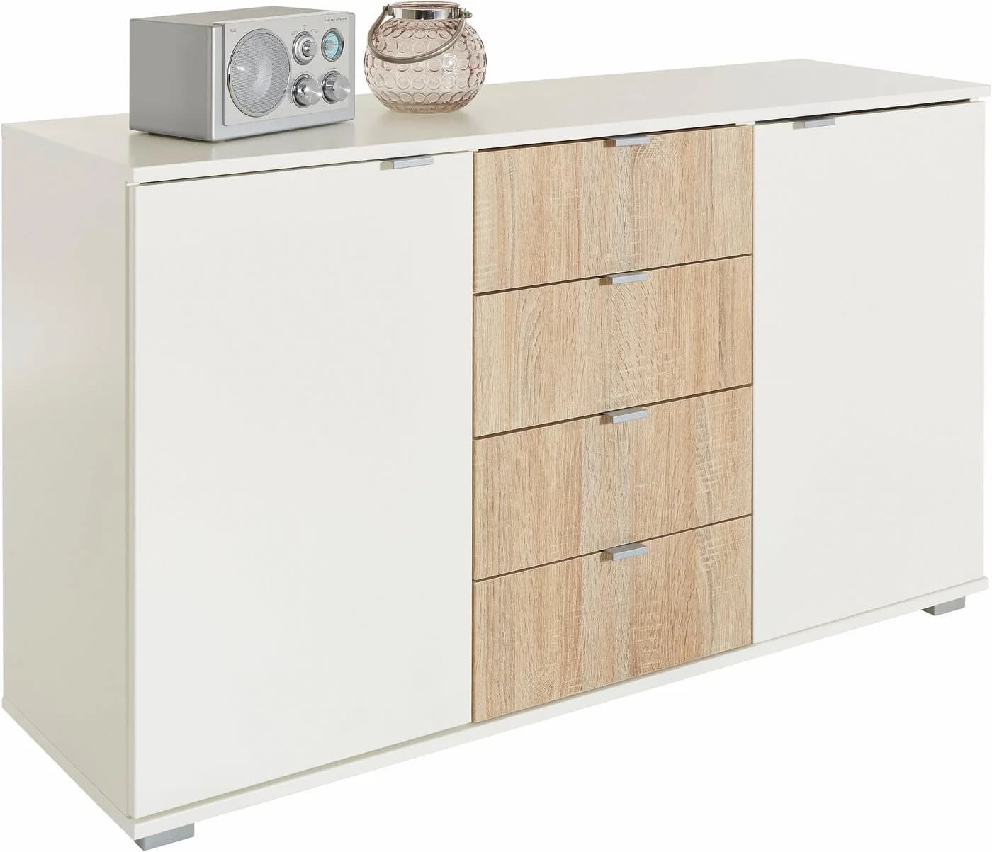 Kombikommode PRIESS Weiß Modern 2 Türen 4 Schubkästen - Bild 4