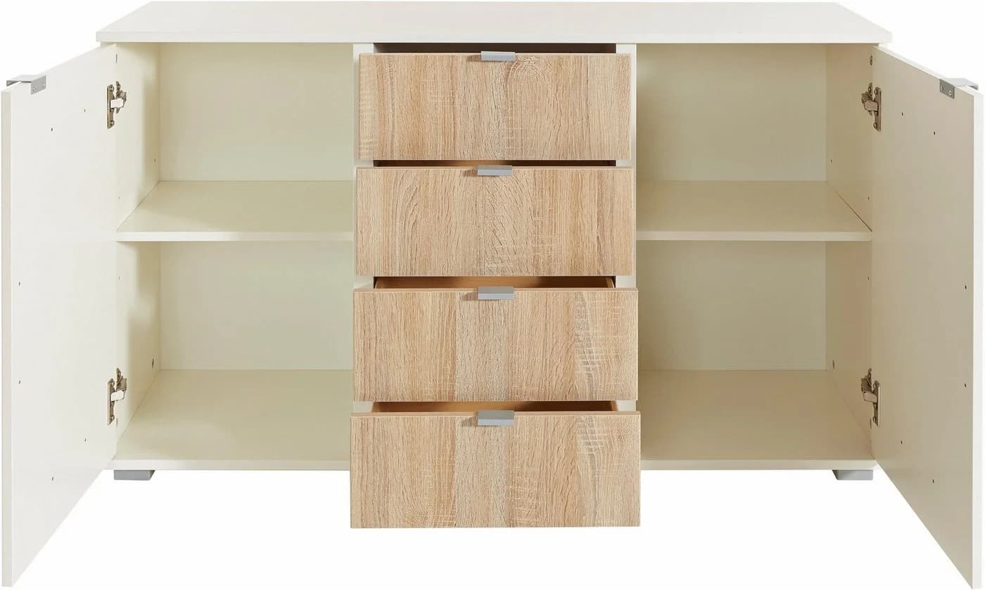 Kombikommode PRIESS Weiß Modern 2 Türen 4 Schubkästen - Bild 5