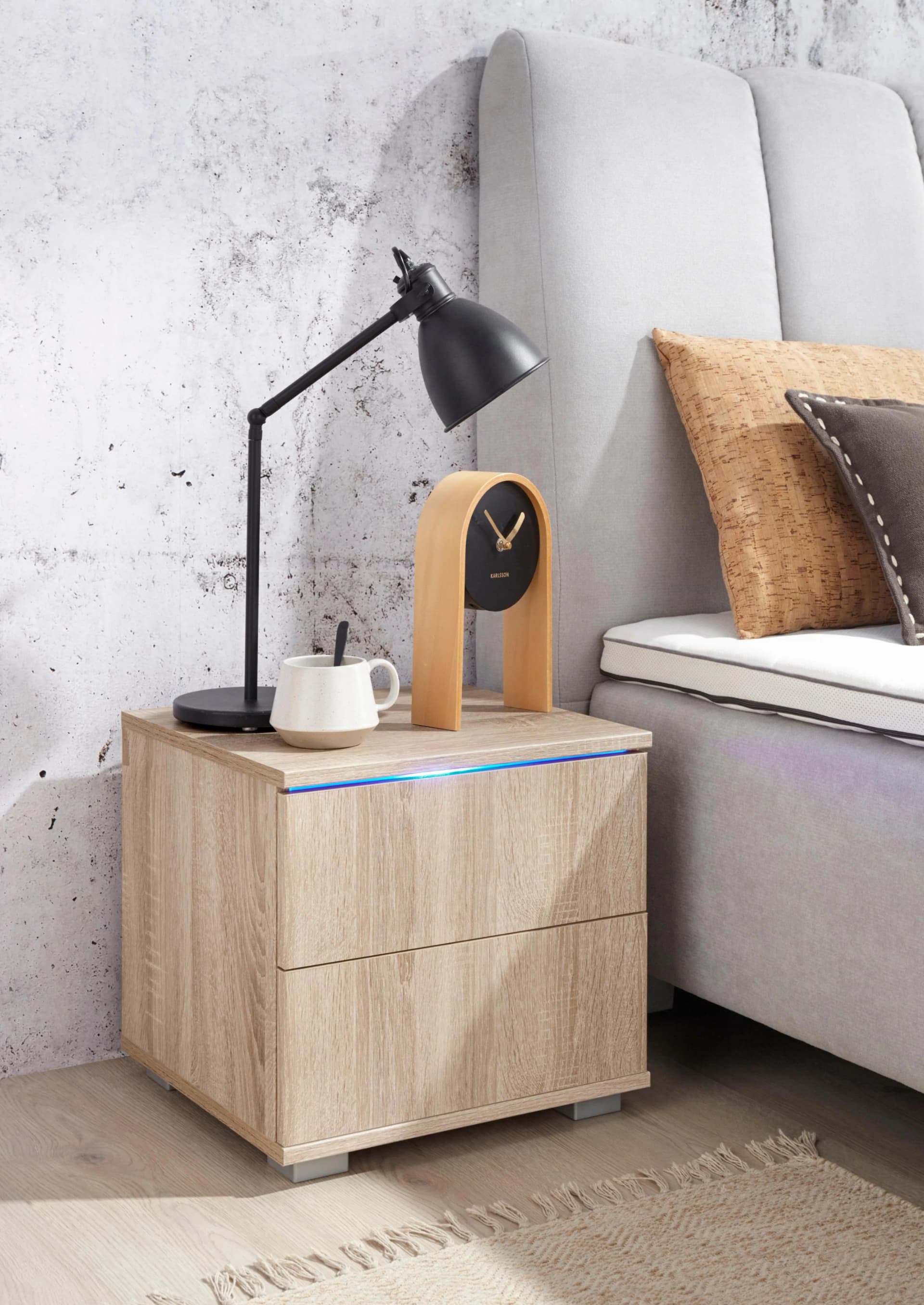 Nachtkommode PRIESS Beige mit LED und Push-to-Open