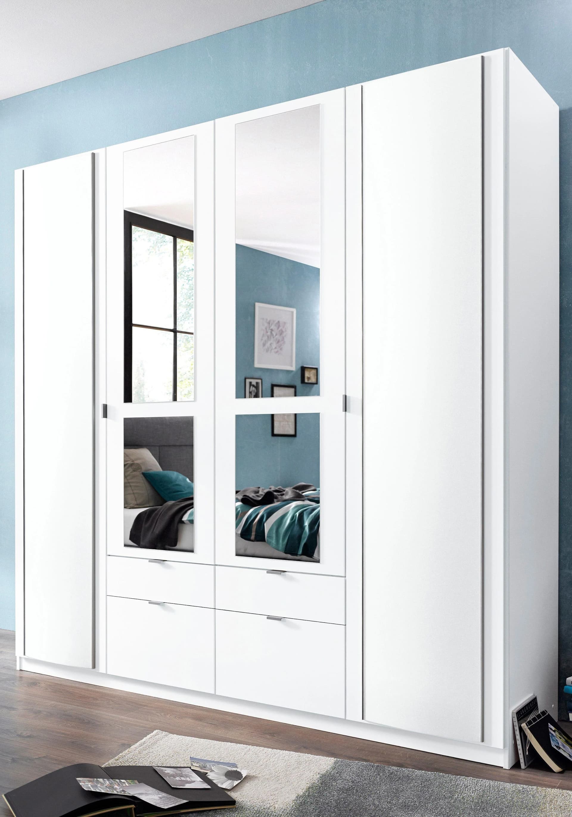 Kleiderschrank PRIESS Weiß mit Spiegeln und Schubladen