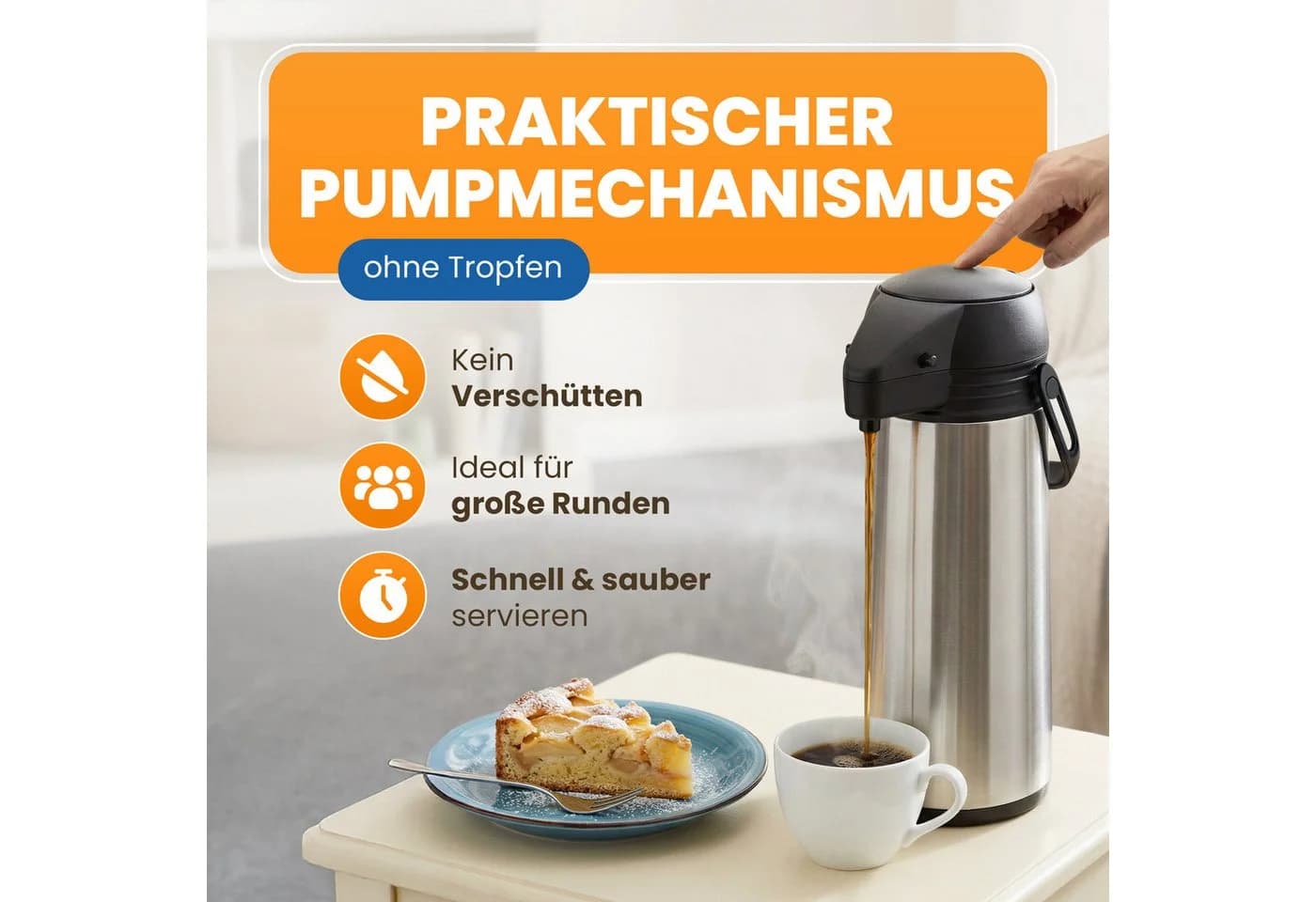 EUROHOME Pump-Isolierkanne 1,9L Edelstahl Silber mit Tragegriff - Bild 4