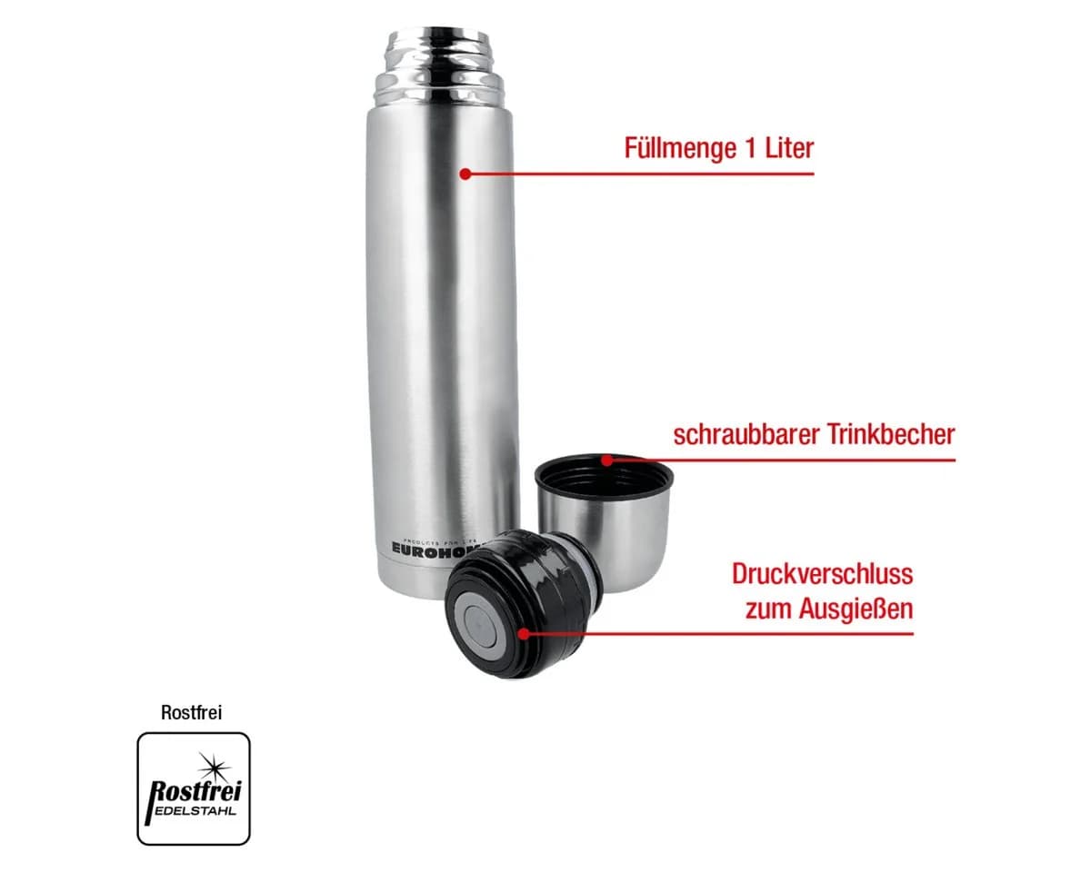 EUROHOME Isolierkanne 1l Edelstahl Satin-Finish - Bild 3