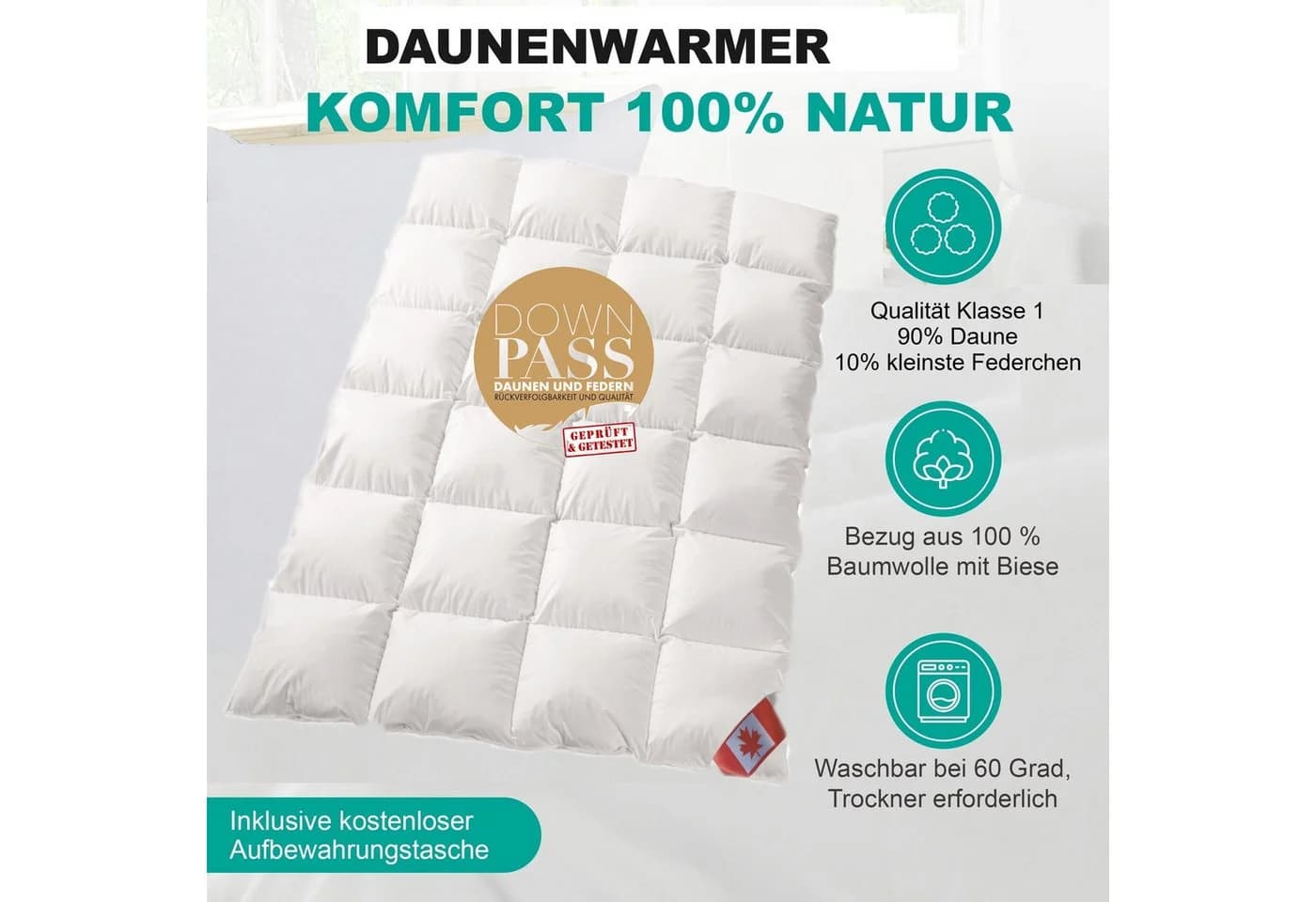 Canada Daunendecke Dreams Luxus Winter 8cm Hochsteg 90% Daunen - Bild 3