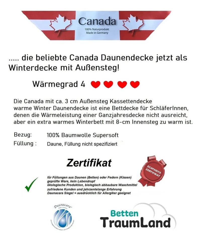 Canada Daunenbettdecke Außensteg Kassettendecke Weiss Winterdecke - Bild 5