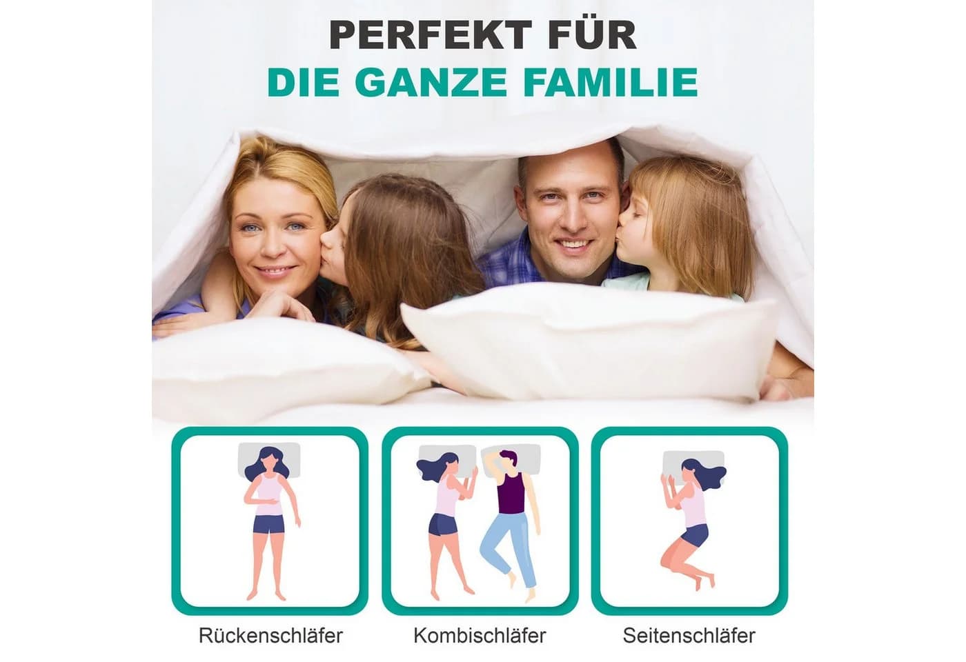 Canada Daunenkissen Quattro 80x80 cm Weiß Baumwolle 100% Natur - Bild 3