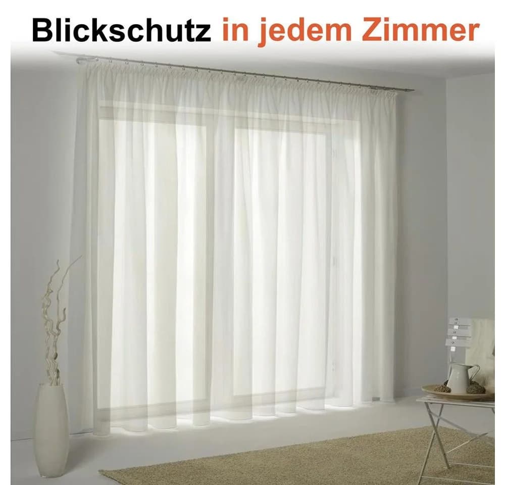 Foxx Vorhang mit Kräuselband für Schienen, transparente Moderne XXL Gardine, Schiebegardine Langstore Voile