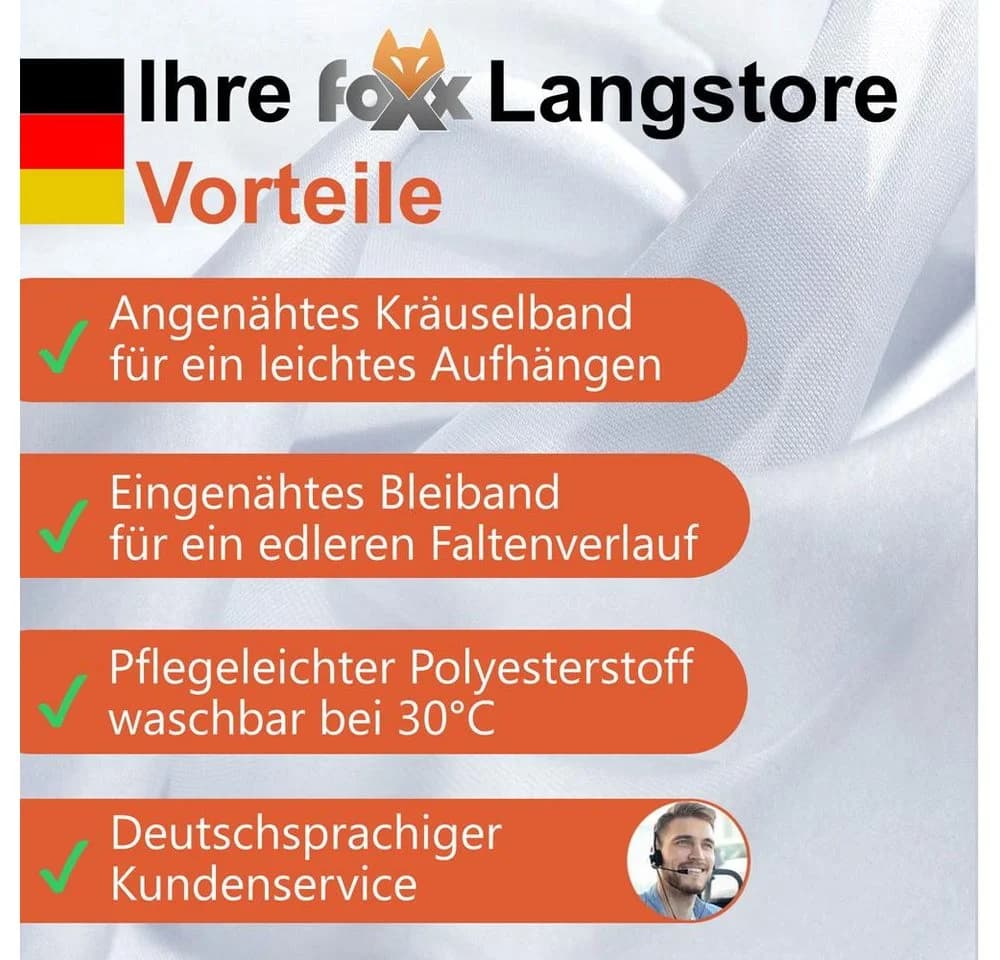 Foxx Vorhang mit Kräuselband für Schienen, transparente Moderne XXL Gardine, Schiebegardine Langstore Voile - Bild 5