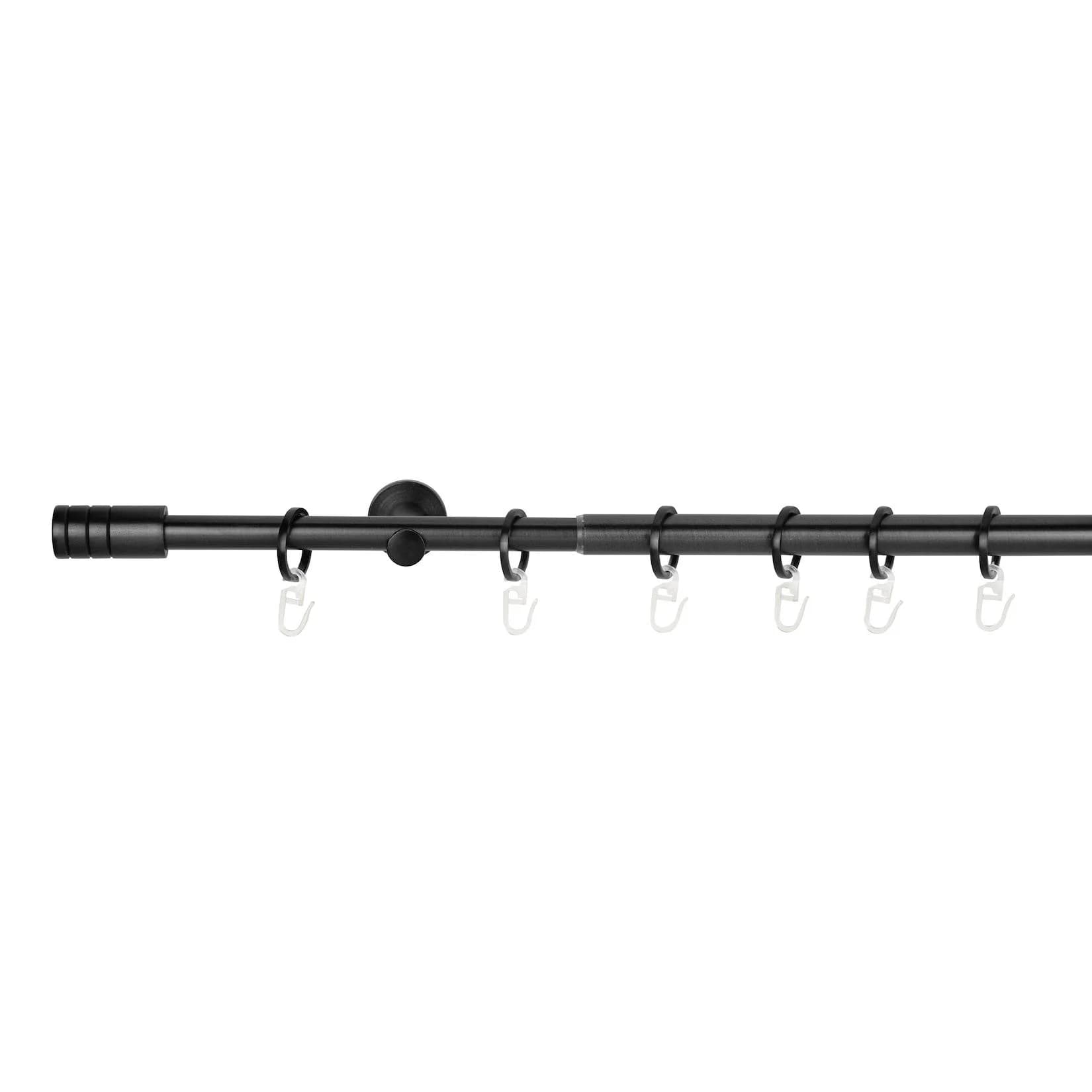 Ondeco Gardinenstange ausziehbar 1-lauf Wandmontage Endstück Rille 16/19 mm mit Ringen Schwarz