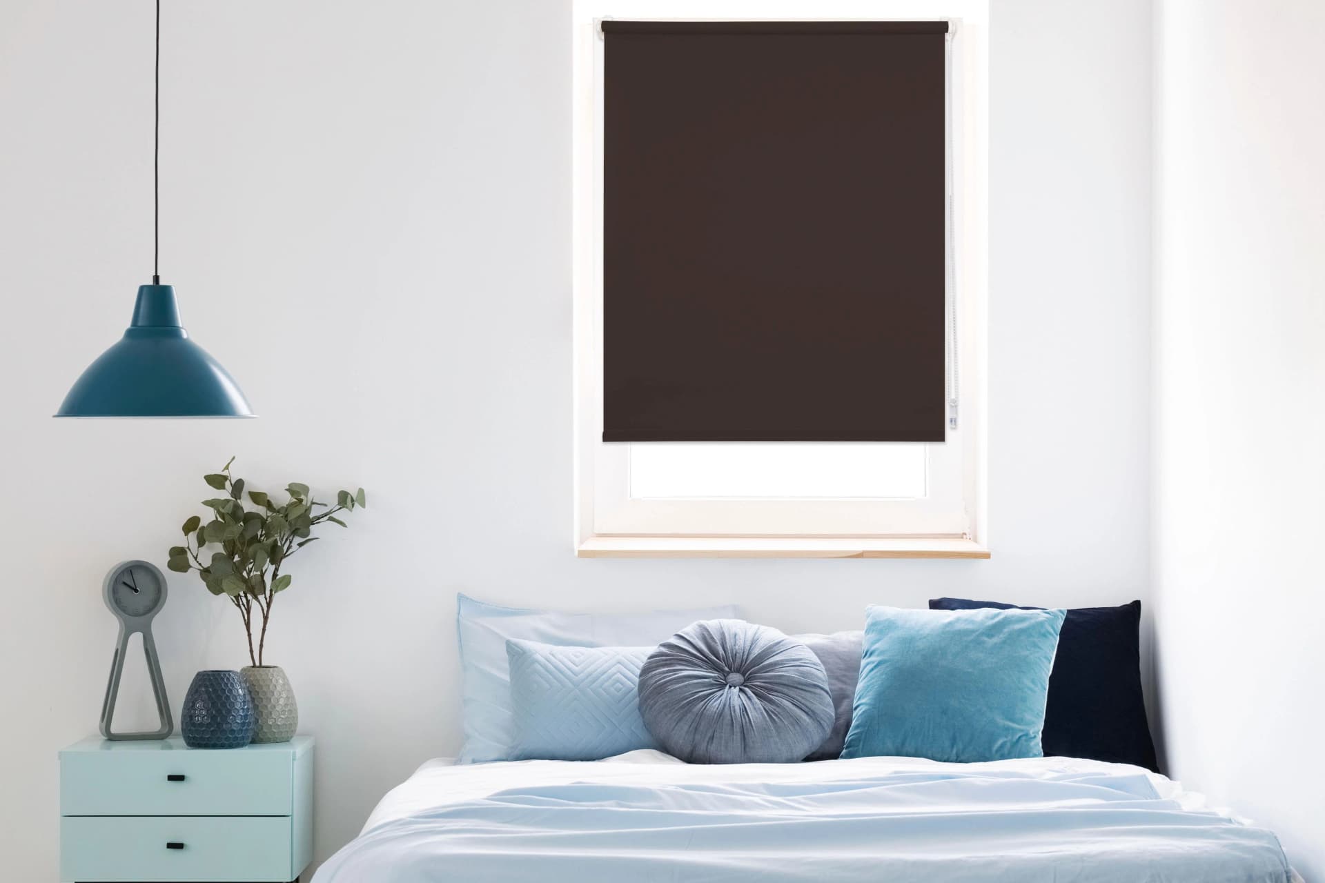Seitenzugrollo aus Polyester, Braun/Weiß, 120x160 cm