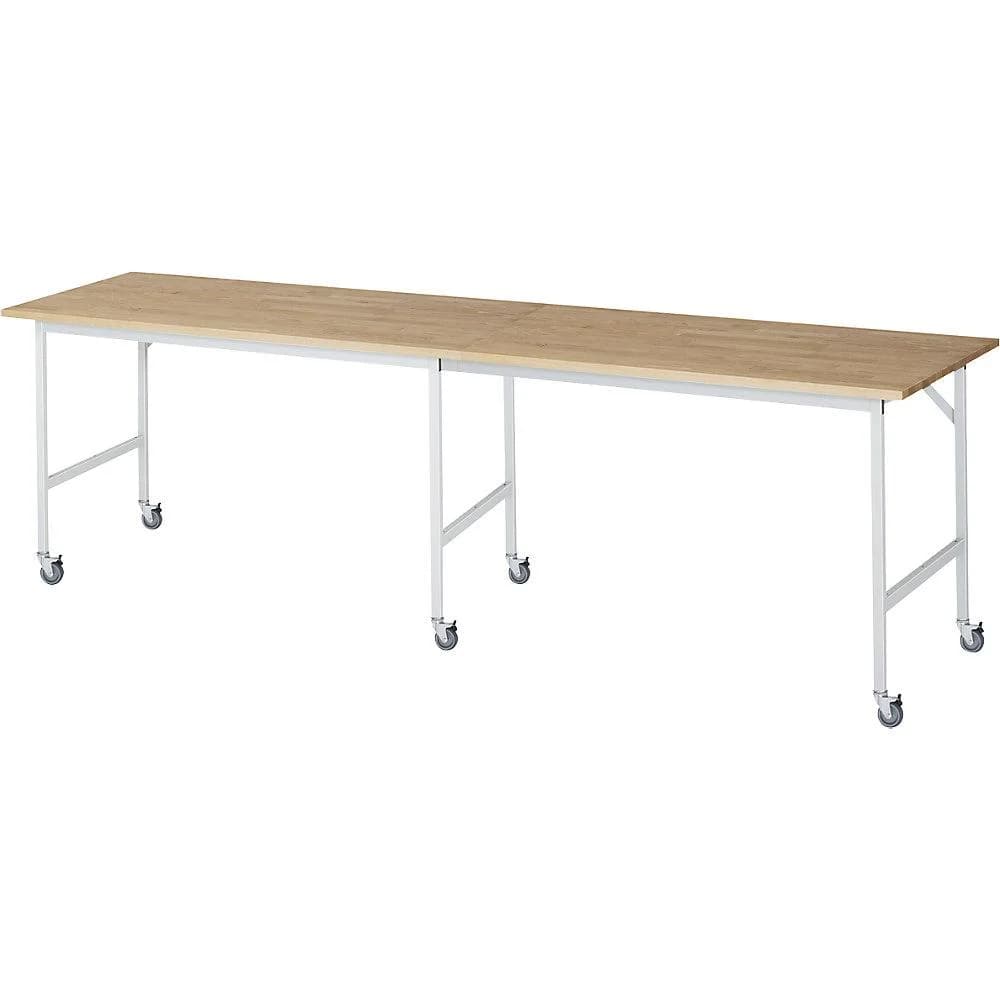 Rau Fahrbarer Arbeitstisch Jerry 6 LR Buche massiv 300x80x90 cm