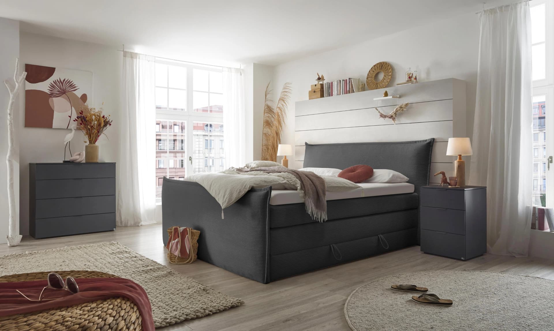 Boxspringbett Florida Set One by Musterring Anthrazit Cord