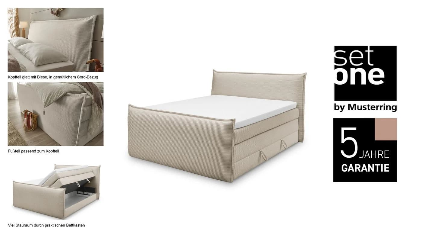 Boxspringbett Florida Vanille Cordstoff mit Bettkasten 180x200 cm - Bild 3