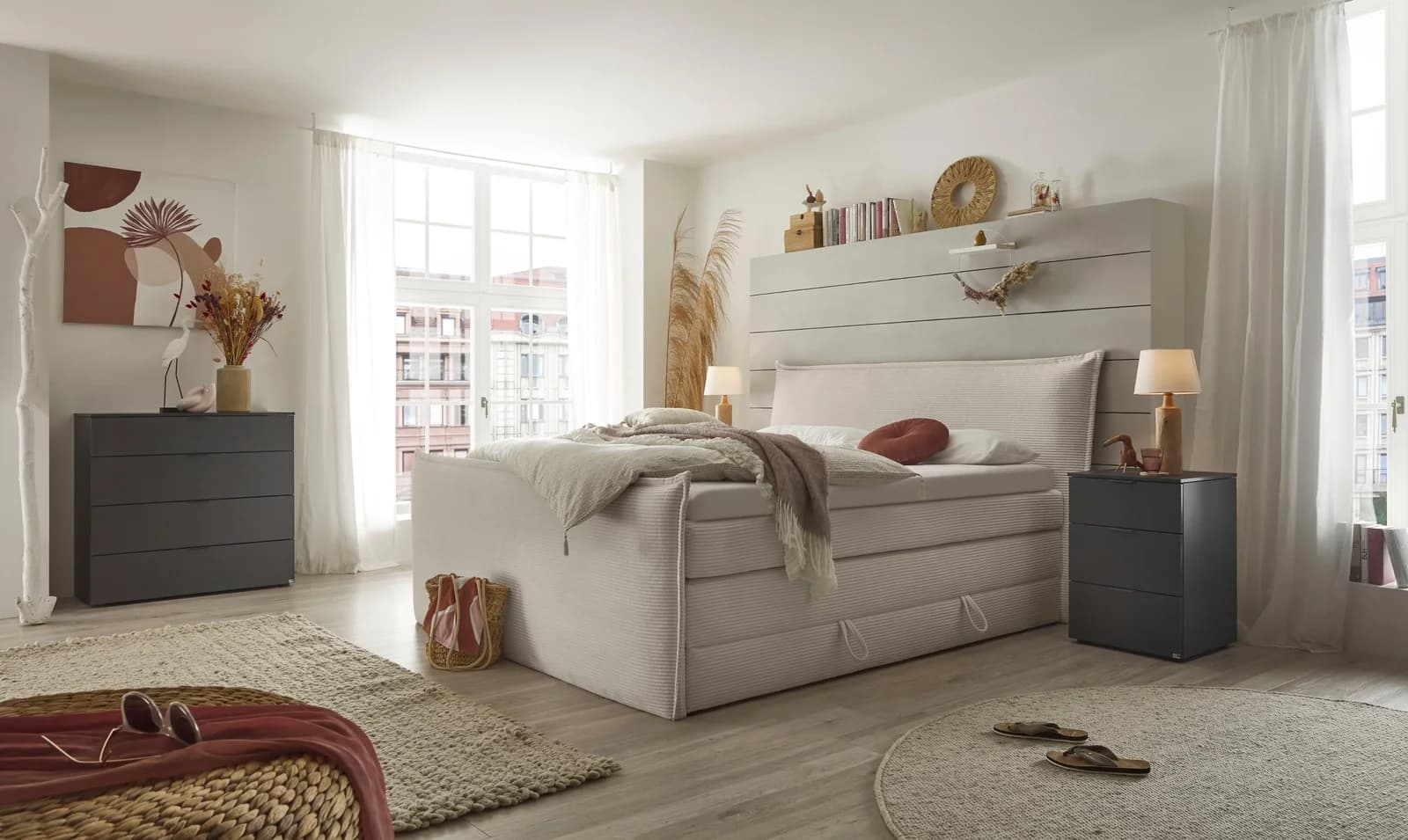 Boxspringbett Florida Set One by Musterring Cremeweiß Cord