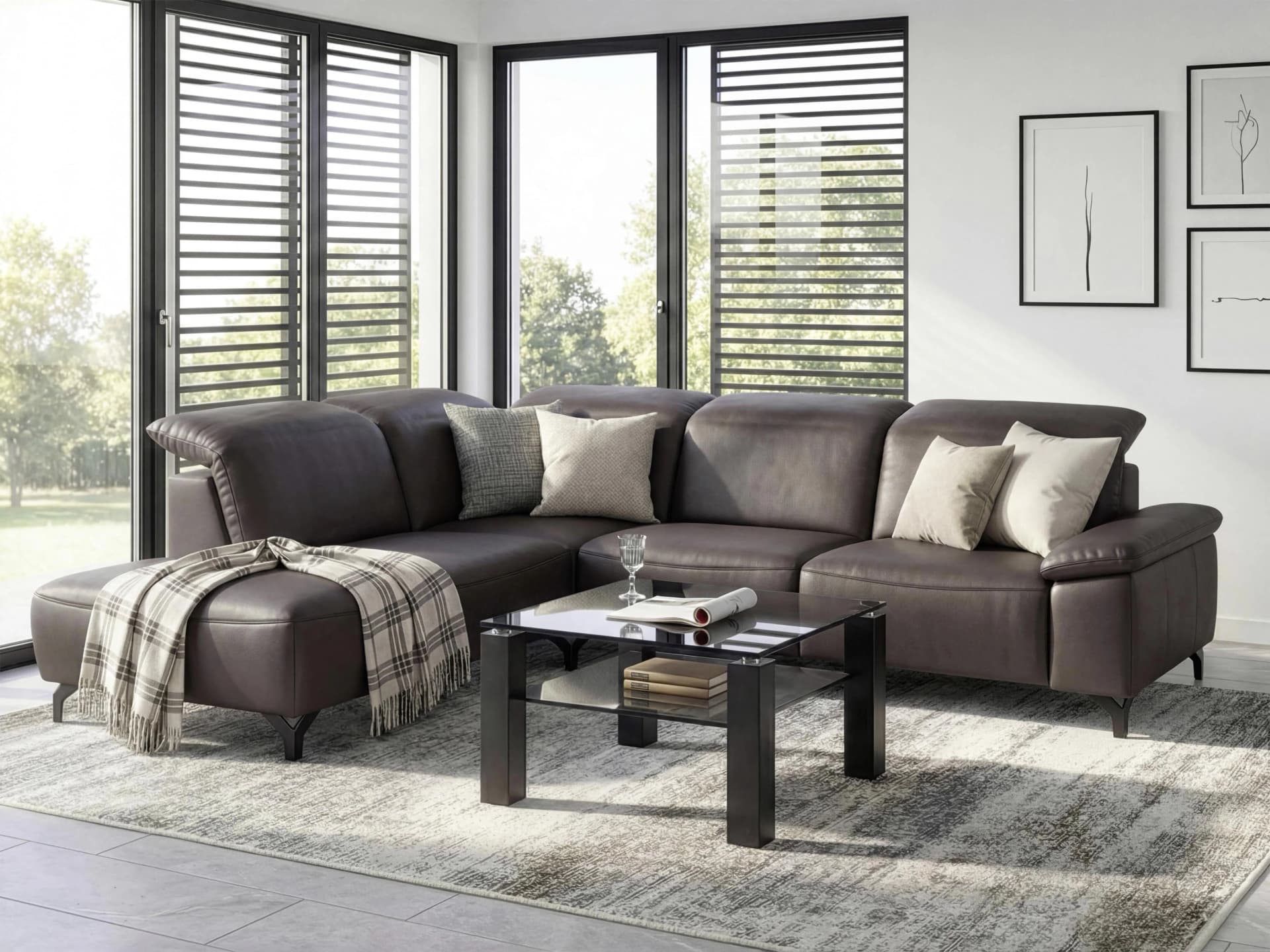 MUSTERRING Ecksofa MR370 Leder Braun Recamiere