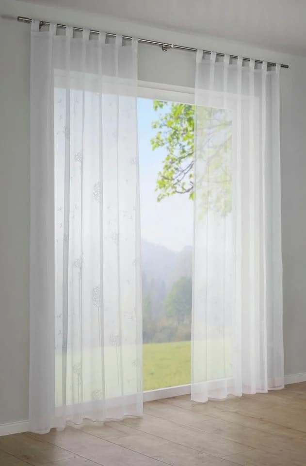 Sehlbach Gardine Schal Voile Weiß mit Flockprint Pusteblume - Bild 2