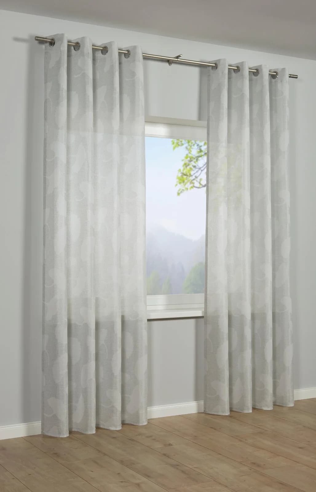 Gardine SEHLBACH Ginkgo-Blatt Grau Polyester mit Ösen